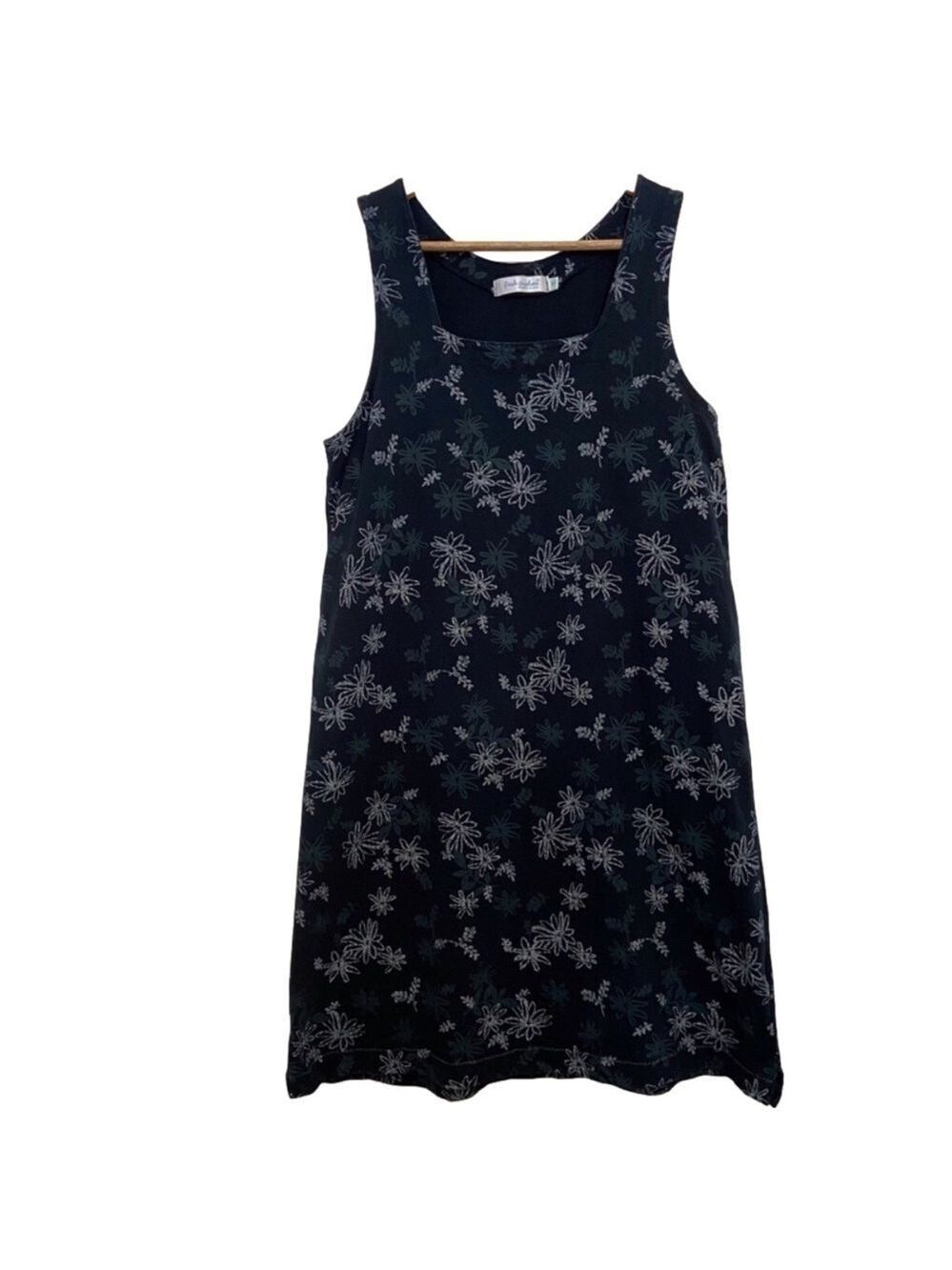 Fresh produce 100% cotton dress sleeveless jumper dark blue floral prints medium